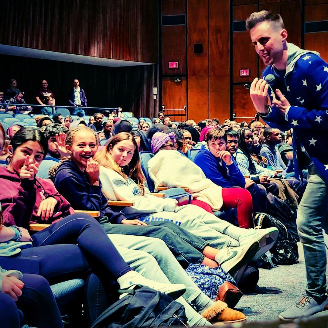 Matthew Landis presenting at school visit