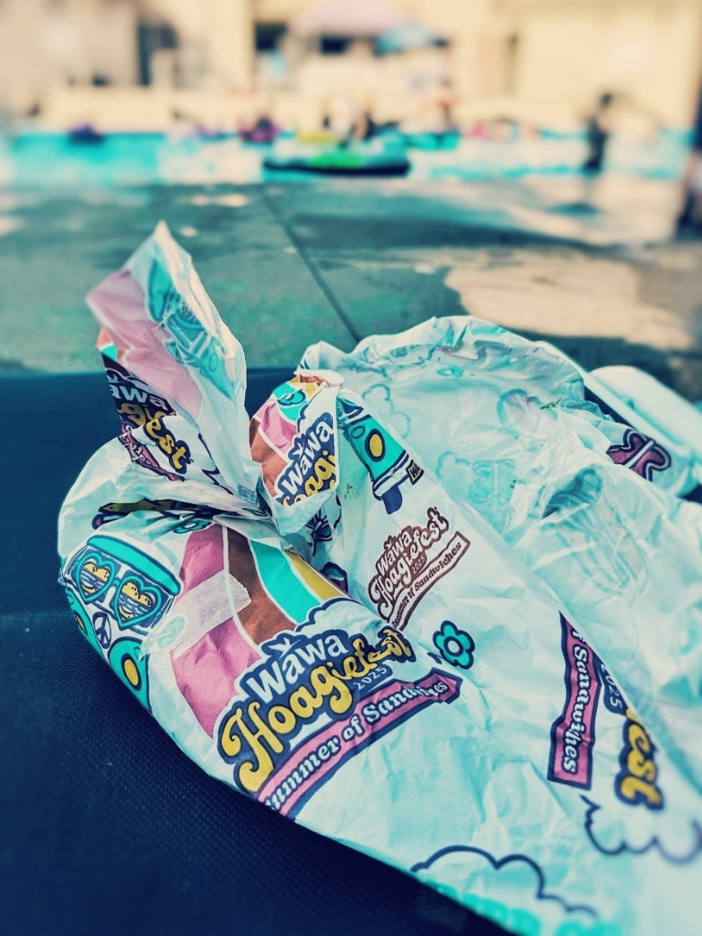 Wawa Hoagiefest hoagie wrapper at the pool